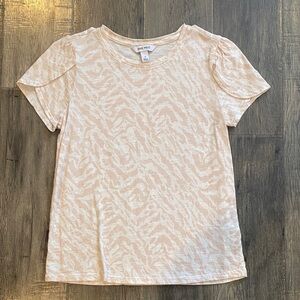 Nine West Beige Zebra Pattern Short Sleeve Top